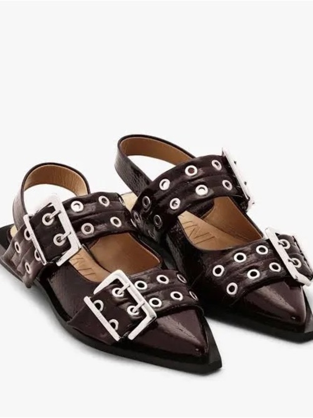 NIB - GANNI Burgundy Snake Buckle Ballerina Flat - Size 39